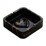 Black gold marble square ceramic ashtray with dark glossy heart design