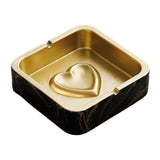 Black gold marble square ashtray with gold interior and raised heart center