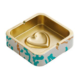 Turquoise splash marble square ashtray with gold interior and heart design