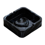 Black smoke marble square ceramic ashtray with glossy dark finish