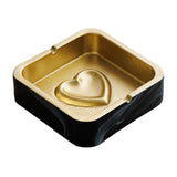 Black smoke marble square ashtray with gold interior and cigarette rest grooves