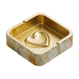 Sandstone marble square ashtray with gold interior and raised heart center