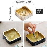 4.9 inch square ceramic ashtray with heart design and cigarette rest dimensions