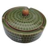 Vintage Ashtray with Lid for Outdoor Porch Ceramic Hammered Surface Ash Tray Windproof Covered Lidded Smokeless