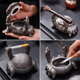 Cool Covered Ceramic Ashtray for Outdoor Cute Crab Stone Grey