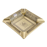 Large vintage square cigar ashtray in antique green zinc alloy with 4 cigar rests and ornate metallic detailing