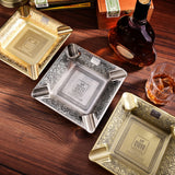 Vintage square cigar ashtray collection in antique green silver and gold finishes for cigar lovers and home bars