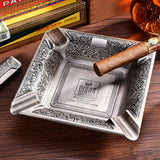 Silver vintage square cigar ashtray with cigar rest design for cigar lounges home bars and smoking rooms