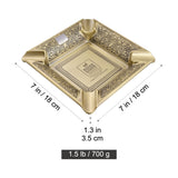 Large square cigar ashtray size guide showing 4 cigar rests and zinc alloy design for tabletop use