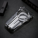 Silver gray crystal glass cigar ashtray with double cigar rests on dark tabletop