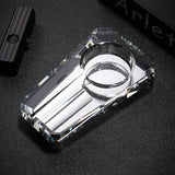Silver crystal glass cigar ashtray with double cigar rests and polished finish on dark tabletop