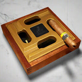 Outdoor Cigar Ashtray with Lid Large Wood Wooden Ash Tray Covered Lidded Windproof
