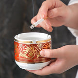 Classy Vintage Ceramic Ashtray with Lid Cool Nordic Ash Tray Covered Lidded Windproof Red
