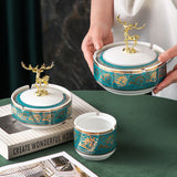 Classy Vintage Ceramic Ashtray with Lid Cool Nordic Ash Tray Covered Lidded Windproof Teal Green