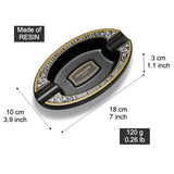 Size chart of oval resin cigar ashtray with measurements