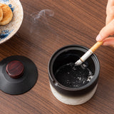 Cool Covered Ashtray Ceramic Small Lidded Smokeless Windproof Cute Ash Tray with Lid White