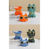 Cool Dog Ashtray Cute Resin Windproof Covered Ash Tray Lidded Smokeless Teal blue orange dark green
