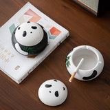 Cool Panda Ashtray Ceramic Coarse Pottery Cute Covered Lidded Windproof Ash Tray