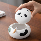 Cool Panda Ashtray Ceramic Coarse Pottery Cute Covered Lidded Windproof Ash Tray