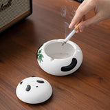 Cool Panda Ashtray Ceramic Coarse Pottery Cute Covered Lidded Windproof Ash Tray