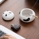 Cool Panda Ashtray Ceramic Coarse Pottery Cute Covered Lidded Windproof Ash Tray
