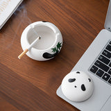 Cool Panda Ashtray Ceramic Coarse Pottery Cute Covered Lidded Windproof Ash Tray