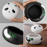Cool Panda Ashtray Ceramic Coarse Pottery Cute Covered Lidded Windproof Ash Tray