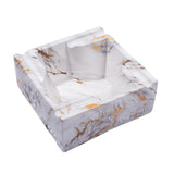 White gold marble pattern square ashtray with elegant stone-inspired veining
