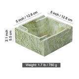 Green marble pattern square ashtray with dimensions shown for product reference
