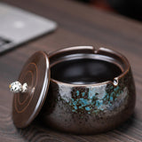 Covered Ashtray for Outdoor Patio Ceramic Lidded Windproof Smokeless Cool Ash Tray