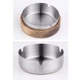 Outdoor Covered Ashtray with Lid Wooden Acacia Smokeless Ash Tray Cool Cute Lidded Windproof Rustic Removable Metal Tray