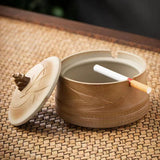 Covered Outdoor Ashtray Lucky Bamboo Ceramic