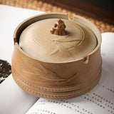 Covered Outdoor Ashtray Lucky Bamboo Ceramic