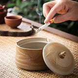 Covered Outdoor Ashtray Lucky Bamboo Ceramic