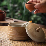 Covered Outdoor Ashtray Lucky Bamboo Ceramic
