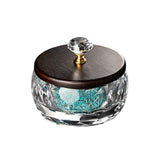 Round crystal glass ashtray with wooden lid front view