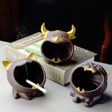 Cute Animal Ashtray Cool Purple Clay Ash Tray Windproof Handmade Cat Bull Dog