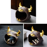 Cute Animal Ashtray Cool Purple Clay Ash Tray Windproof Handmade Bull 
