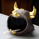 Cute Animal Ashtray Cool Purple Clay Ash Tray Windproof Handmade Bull 