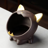 Cute Animal Ashtray Cool Purple Clay Ash Tray Windproof Handmade Cat 