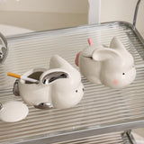 Cute Bunny Ashtray with Lid Ceramic Covered Lidded Smokeless Windproof Cool Ash Tray
