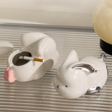 Cute Bunny Ashtray with Lid Ceramic Covered Lidded Smokeless Windproof Cool Ash Tray
