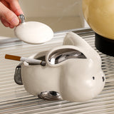 Cute Bunny Ashtray with Lid Ceramic Covered Lidded Smokeless Windproof Cool Ash Tray