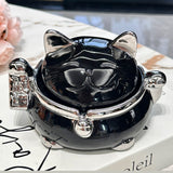 Fortune Cat Ashtray with Lid Ceramic