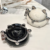 Fortune Cat Ashtray with Lid Ceramic