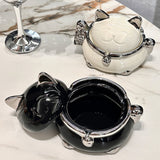 Fortune Cat Ashtray with Lid Ceramic