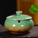 Cute Outdoor Ashtray with Lid Cool Ceramic Ash Tray Smokeless Windproof Covered Lidded Green 