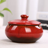 Cute Outdoor Ashtray with Lid Cool Ceramic Ash Tray Smokeless Windproof Covered Lidded Red