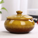 Cute Outdoor Ashtray with Lid Cool Ceramic Ash Tray Smokeless Windproof Covered Lidded Yellow