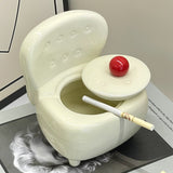 Cute Couch Ashtray with Lid Ceramic Sofa Ash Tray Cool Home Decor Lidded Covered Windproof Smokeless Cream White 